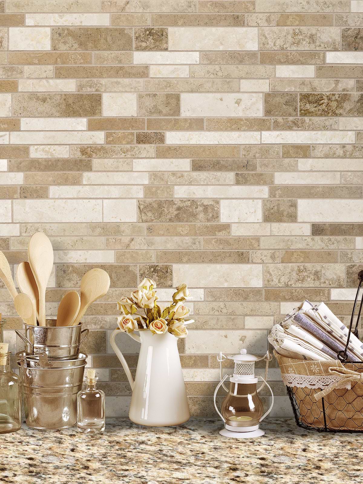 Travertine Backsplash Tile with Subway Design
