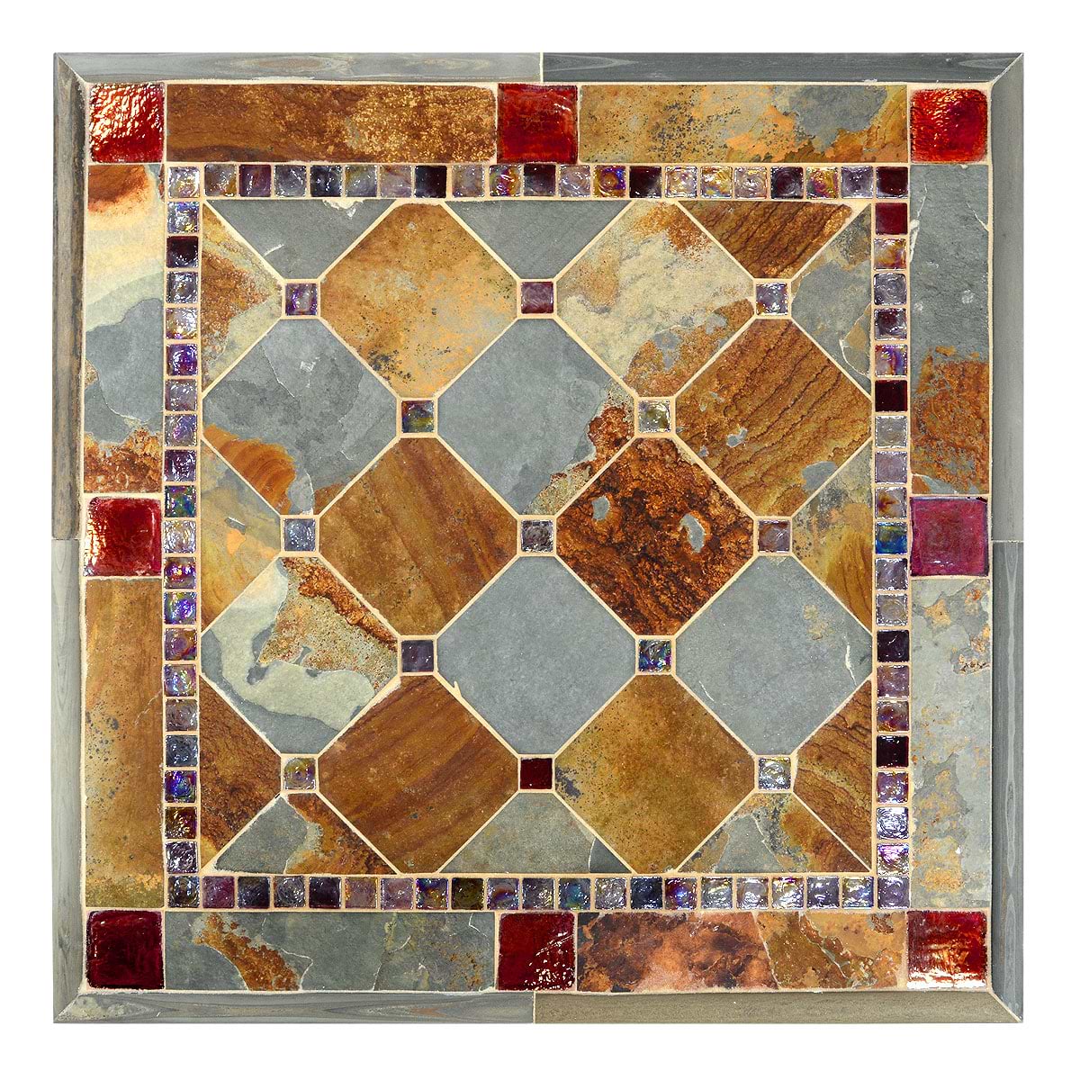 Slate Burgundy Glass Brown Gray Custom Mosaic Backslash Medallion