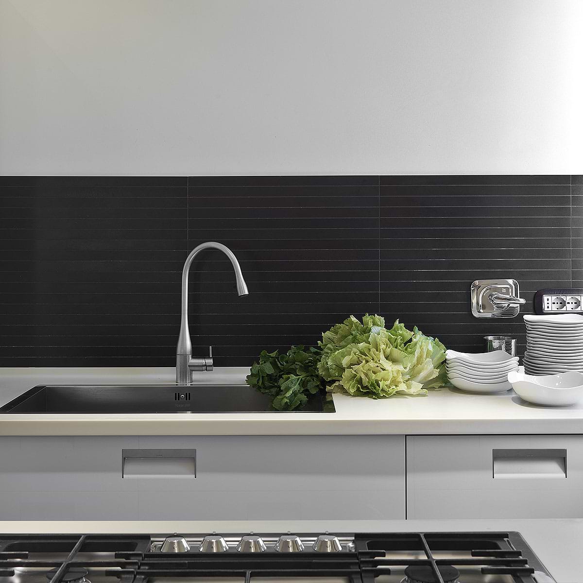 Modern black long subway backsplash tile 1