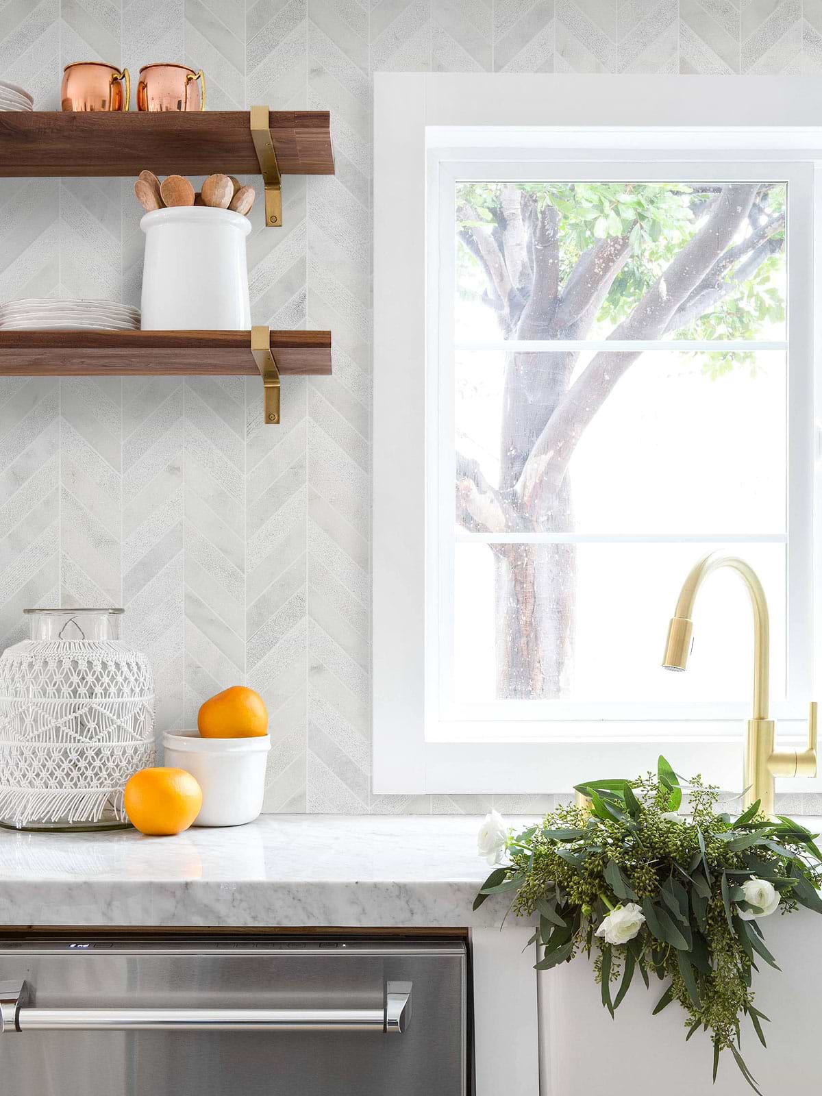 Chevron White Marble Backsplash Tile