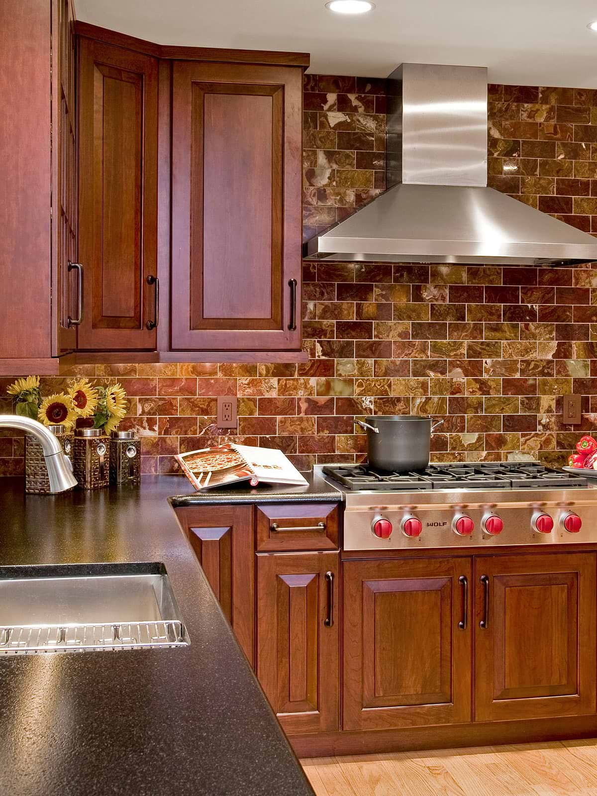 Red Onyx Kitchen Backsplash Idea