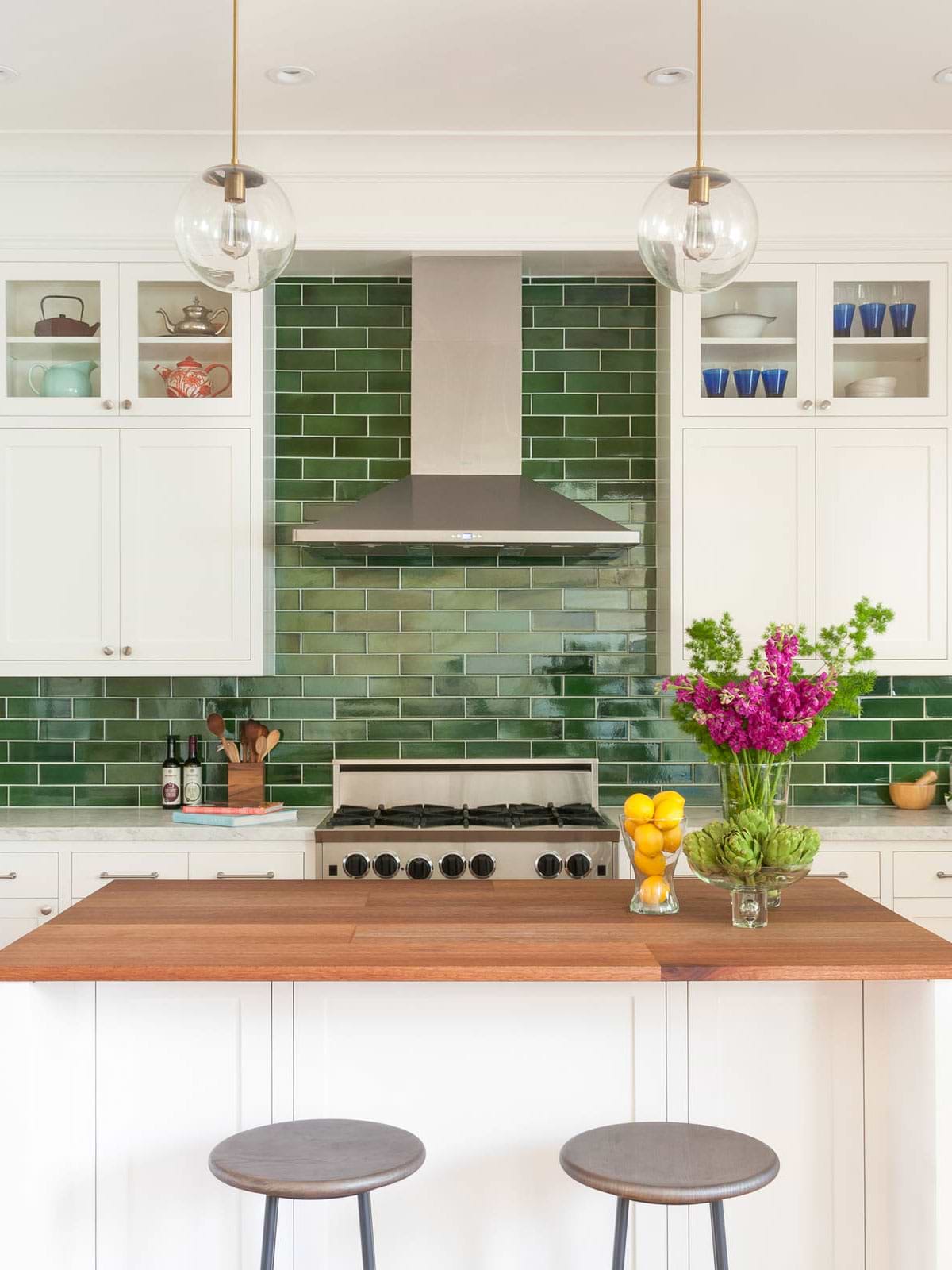 White Kitchen Green Subway Backsplash Ideas