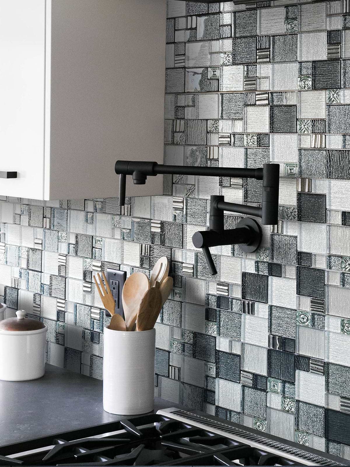 Gray Glass Mosaic Tile Backsplash