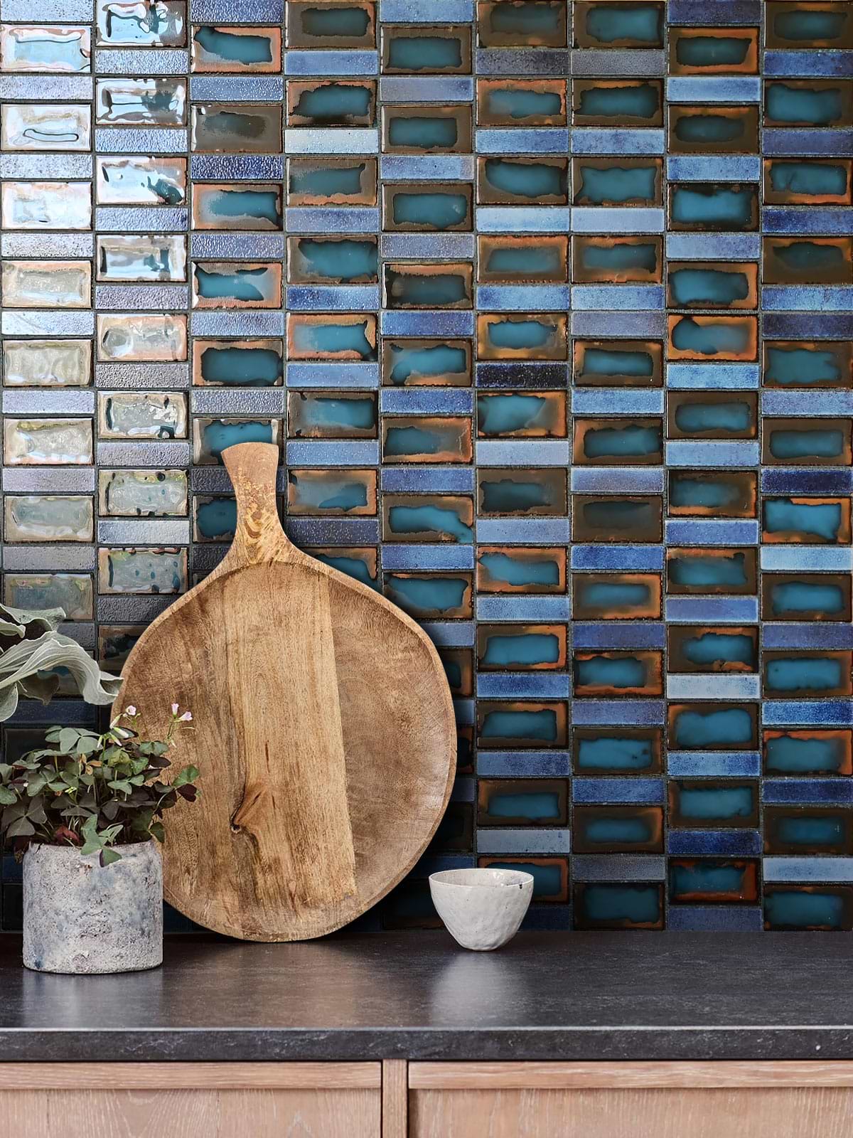Blue Rustic Glass Backsplash Tile