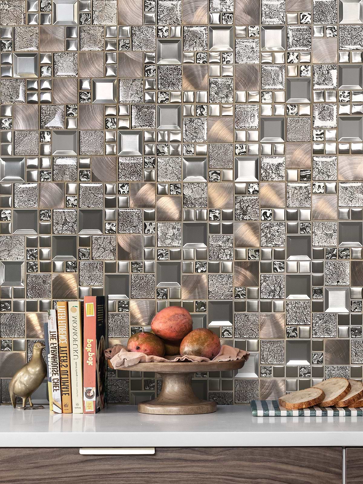 Glass metal backsplash tile