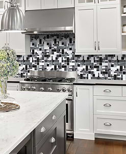 BA1120 black countertop white cabinet backsplash tile