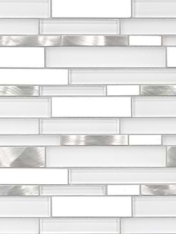 White Interlocking Marble Glass Metal Backsplash Tile 6 BA62032