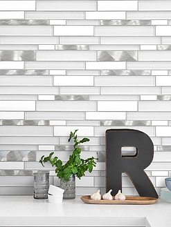 White Marble Glass Metal Backsplash Tile BA62032