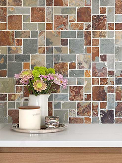 Rustic rusty brown slate stone mosaic tile backsplash BA1064