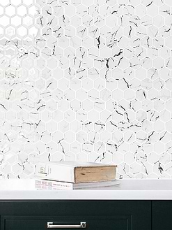 White Hexagon Marble Look Glass Mosaic Backsplash Tile BA5509 1