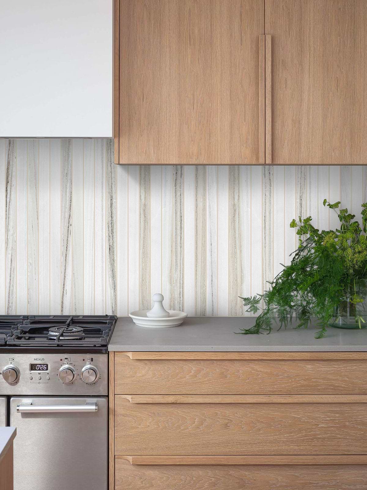 Gray Countertop Brown Cabinet Modern Long Marble Rosewood Gray Backsplash Mosaic Tile BA1080