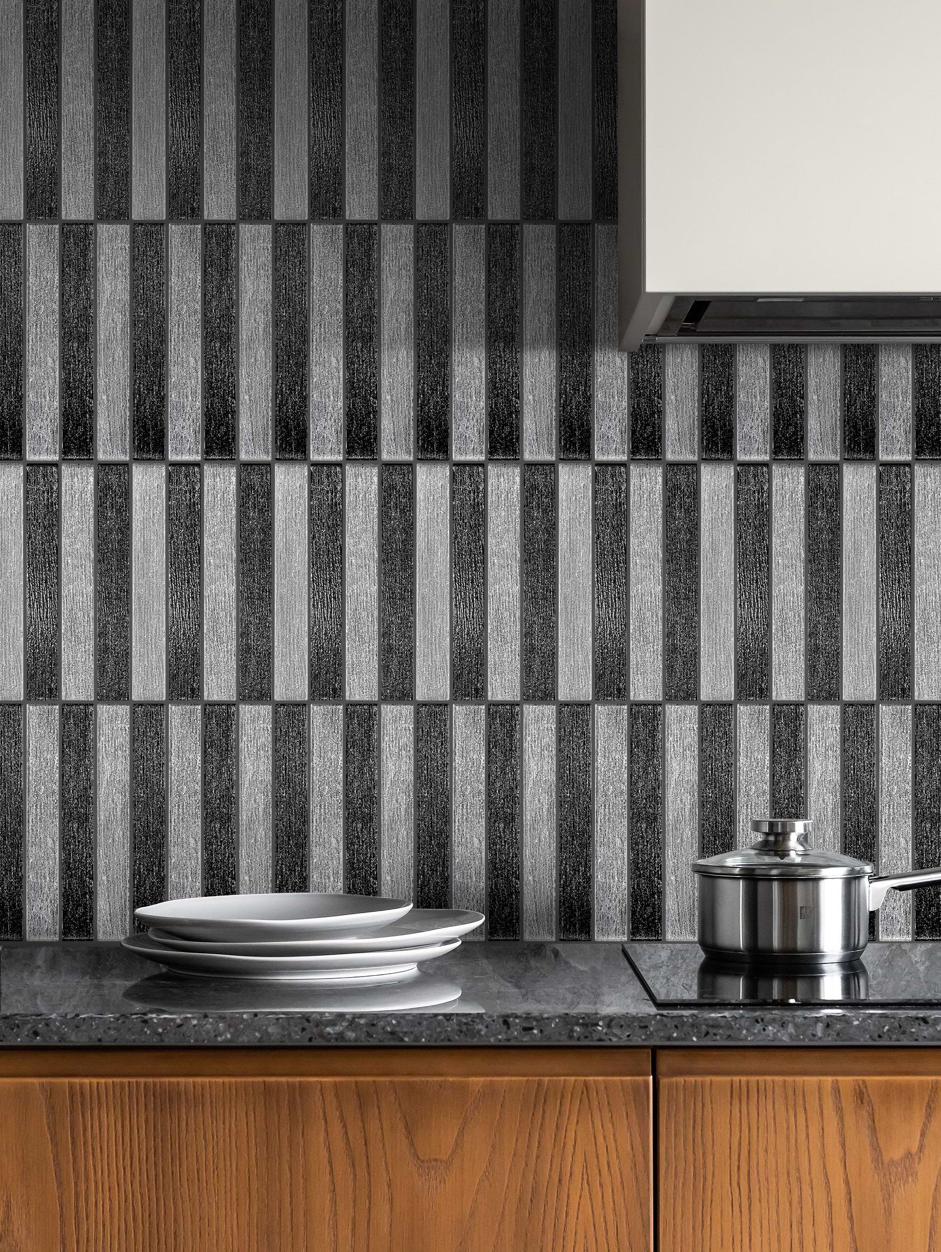 Shimmery Textured Black and White Glass Backsplash Tile BA8024
