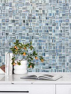 Blue Glass Mosaic Hand Painted BA5515