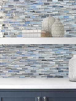 Blue Subway Hand Painted Glass Mosaic BA5516