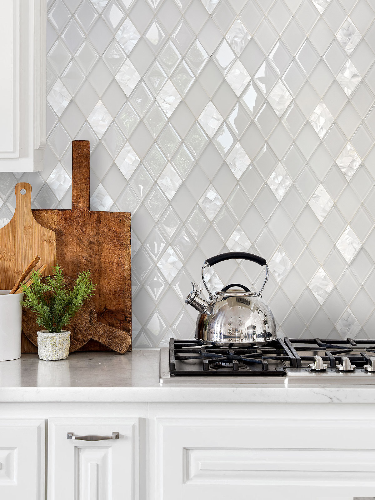 White Glass Backsplash Tile