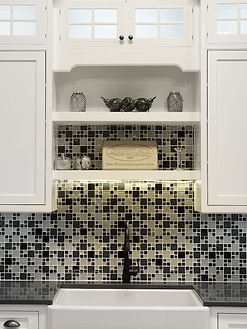 Beige Blue Black Glass Metal Kitchen Backsplash Tile BA1108 1