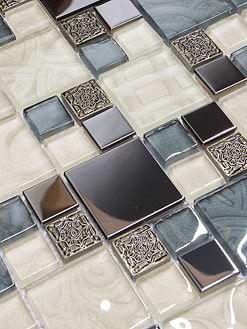 Beige Blue Black Glass Metal Kitchen Backsplash Tile BA1108 3