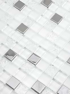 Modern White Glass Metal Backsplash Tile BA1183