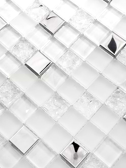 Modern White Glass Metal Backsplash Tile BA1183