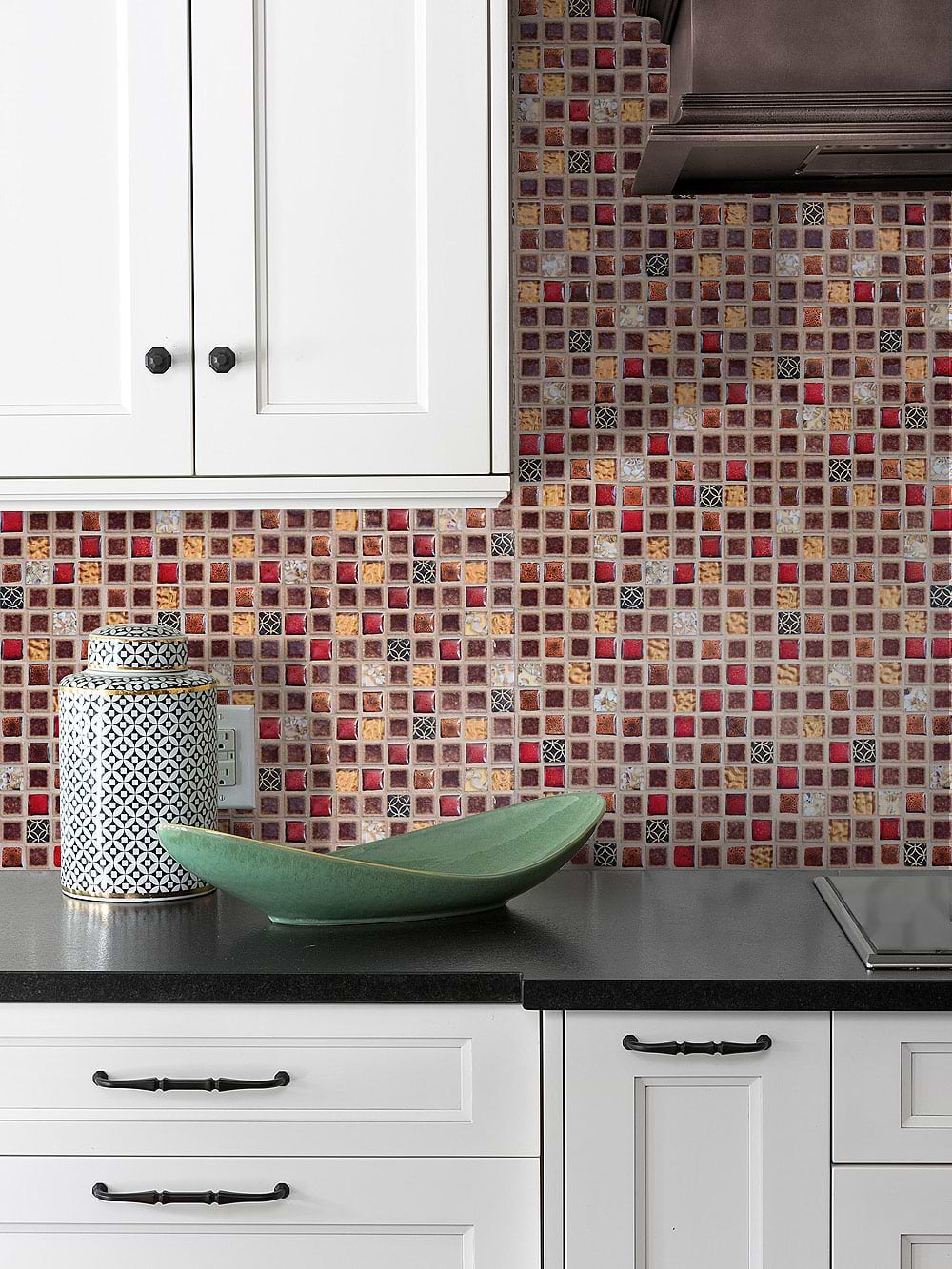 White caninets black countertop backsplash tile BA1105