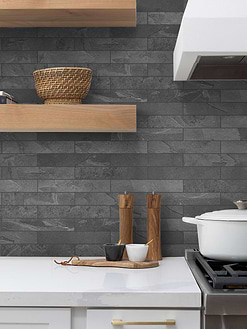 black subway slate mosaic tile white kitchen BA1045
