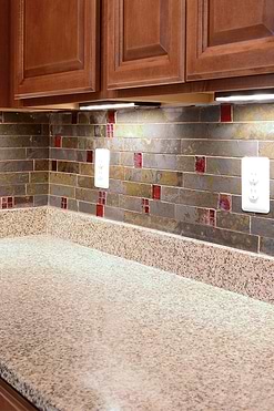 brown countertop with rusty slate mosaic backsplash tile BA1046