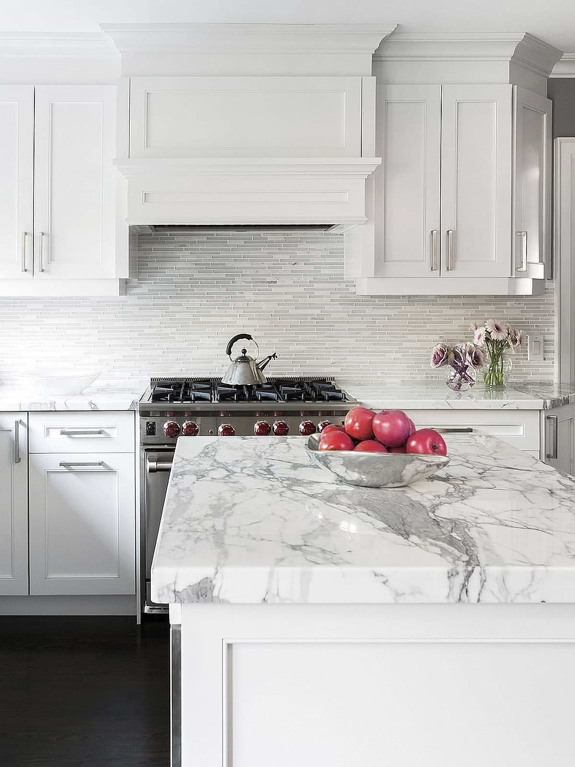 MODERN White Marble Glass Kitchen Backsplash Tile | Backsplash.com