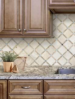 Brown kitchen cabinets granite countertop beige kitchen backsplash tile BA1029