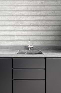 Contemporary Kitchen Gray Cabinet Countertop And Backsplash Tile