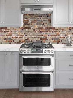 Gray Cabinet with Slate Burgundy Glass Backsplash Tile BA1026