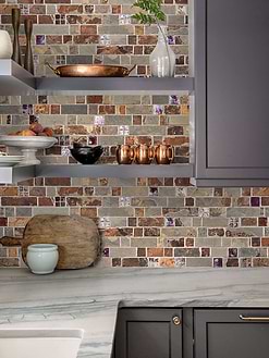 Gray Granite Countertop with Slate Burgundy Glass Backsplash Tile BA1026