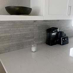 Gray moden backsplash white quartz countertop BA1038