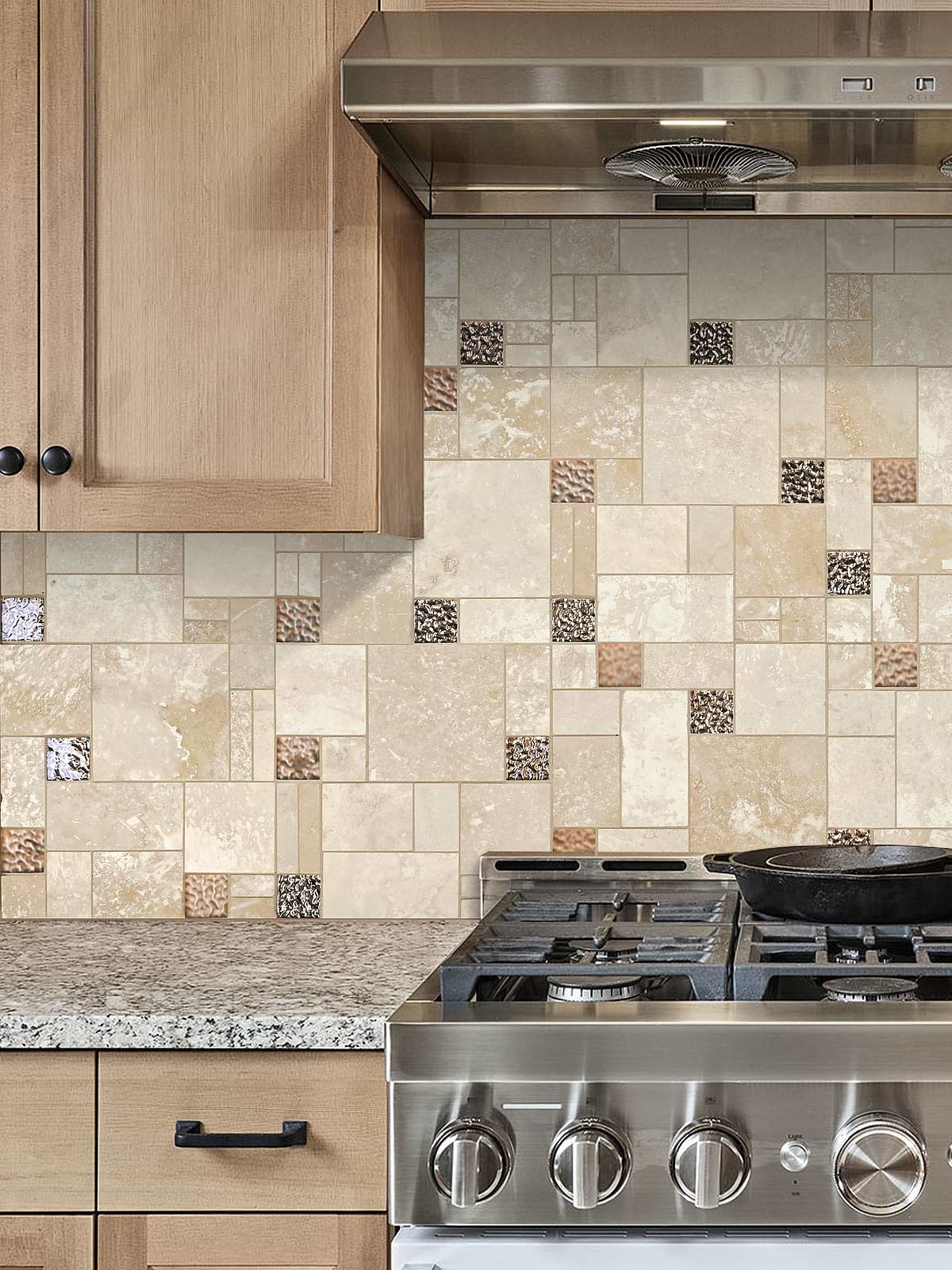 New Venetian Gold Countertop with Travertine Tile BA1043