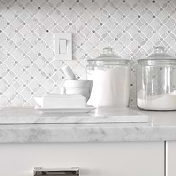 Flower pattern marble mosaic tile white carrara countertop cabinet BA45056 1
