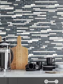 Gray Blue Quartz Glass Kitchen Backsplash Tile Cabinet Cambria Countertop BA62037