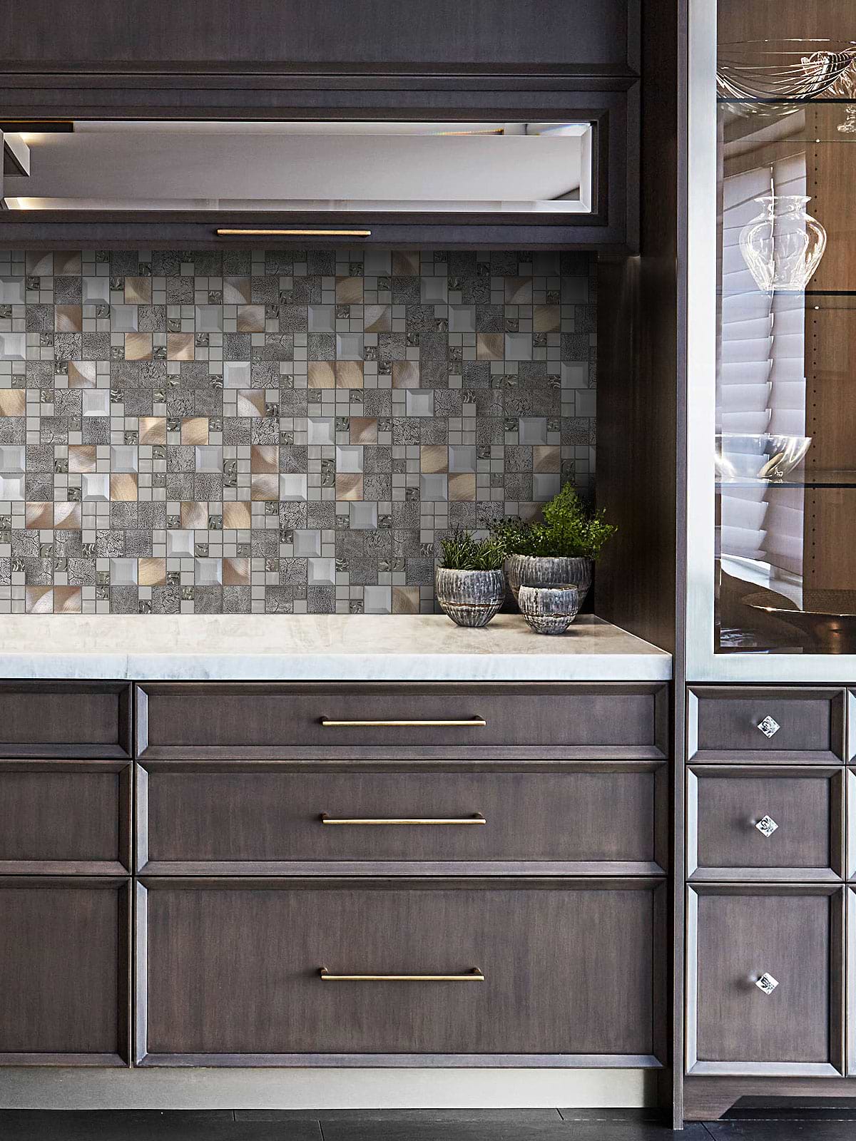 Dark Brown Cabinet Copper Backsplash Tile BA62010