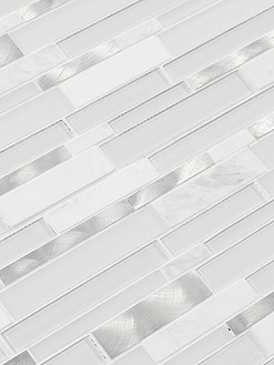 White Interlocking Marble Glass Metal Backsplash Tile BA62032