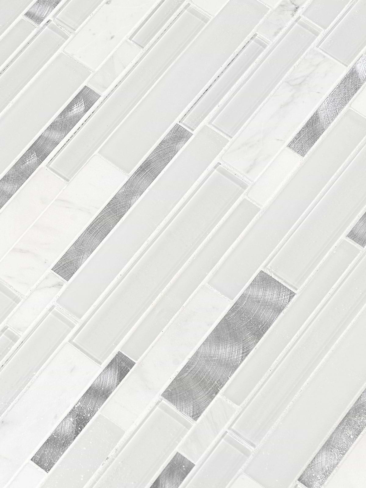 White Interlocking Marble Glass Metal Backsplash Tile BA62032