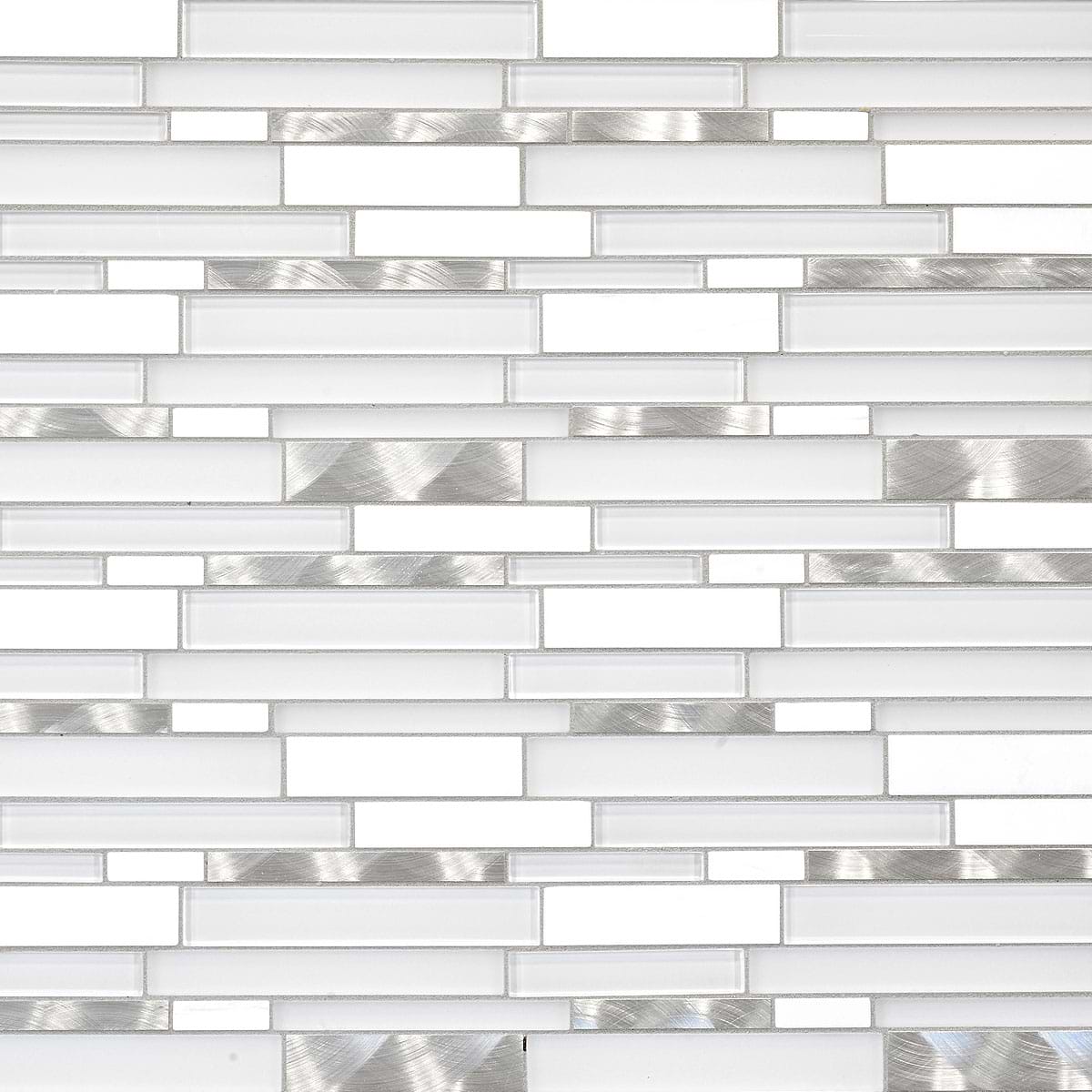 White Interlocking Marble Glass Metal Backsplash Tile 7 BA62032
