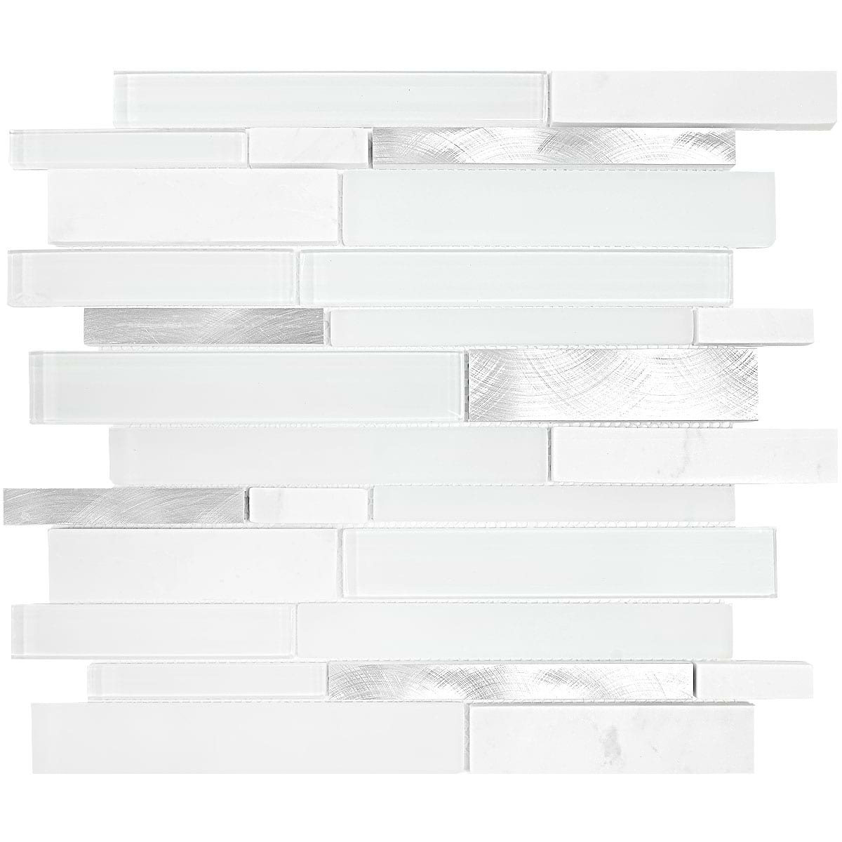White Interlocking Marble Glass Metal Backsplash Tile BA62032