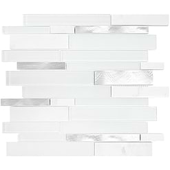 White Interlocking Marble Glass Metal Backsplash Tile BA62032
