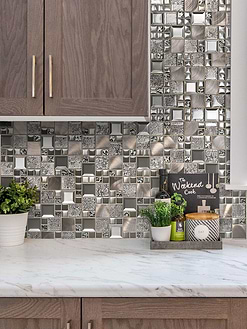 brown cabinet granite countertop copper glass backsplash tile BA62010