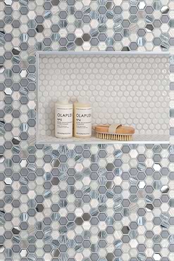shower wall blue mosaic glass tile