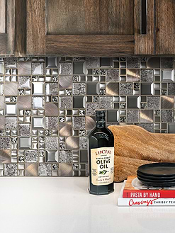white quartz countertop brown cabinet backsplash tile BA62010