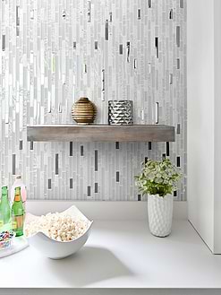 white quartz countertop with quartz glass backsplash tile BA62038