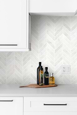 Transitional White Kitchen Marble Backsplash Tile