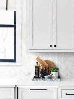 White Cabinet Countertop Marble Chevron Backsplash Tile BA631613