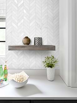 white quartz countertop with white marble chec