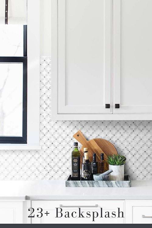 white gray marble flower mosaic backsplash ideas