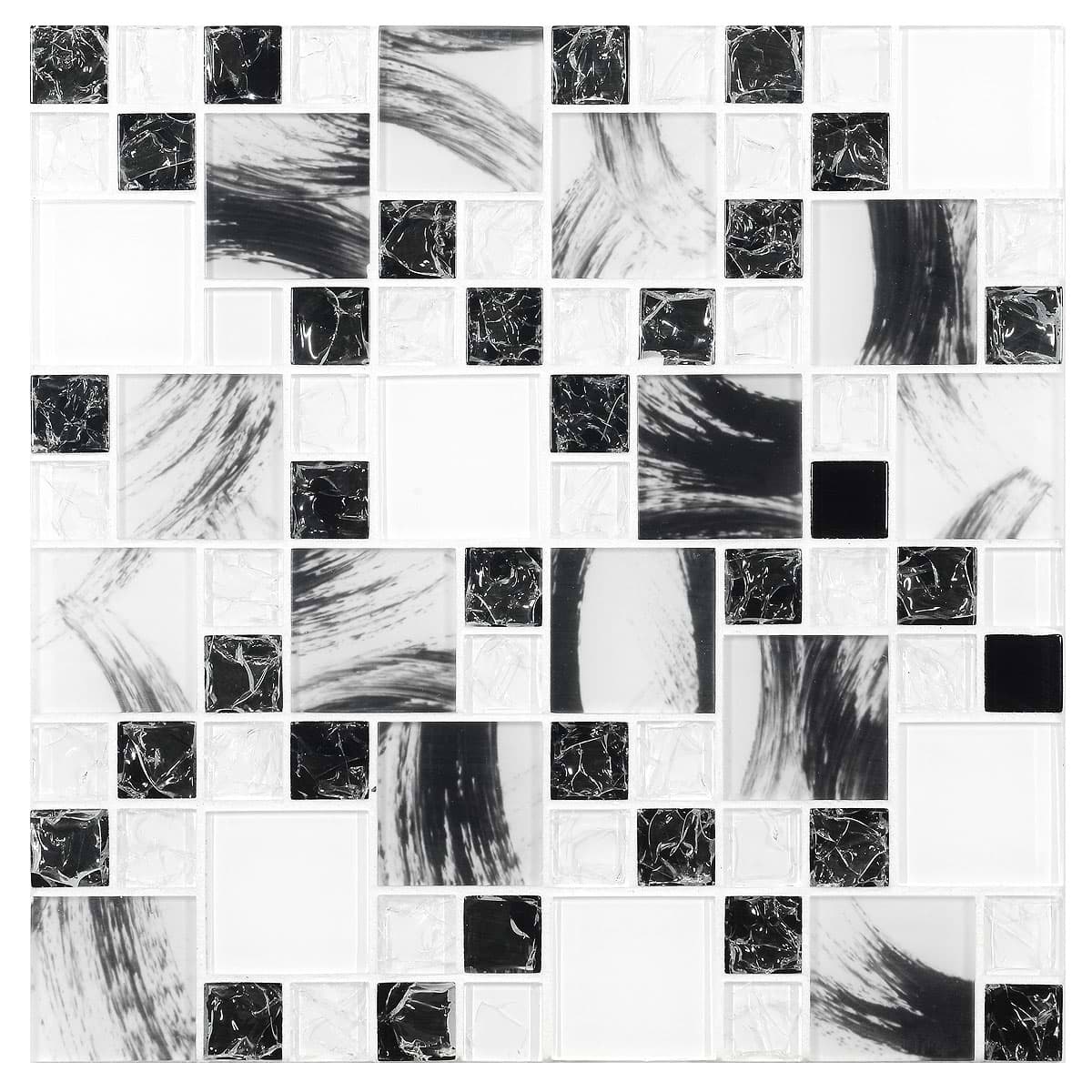 Black White Glass Mosaic Backsplash Tile BA64002